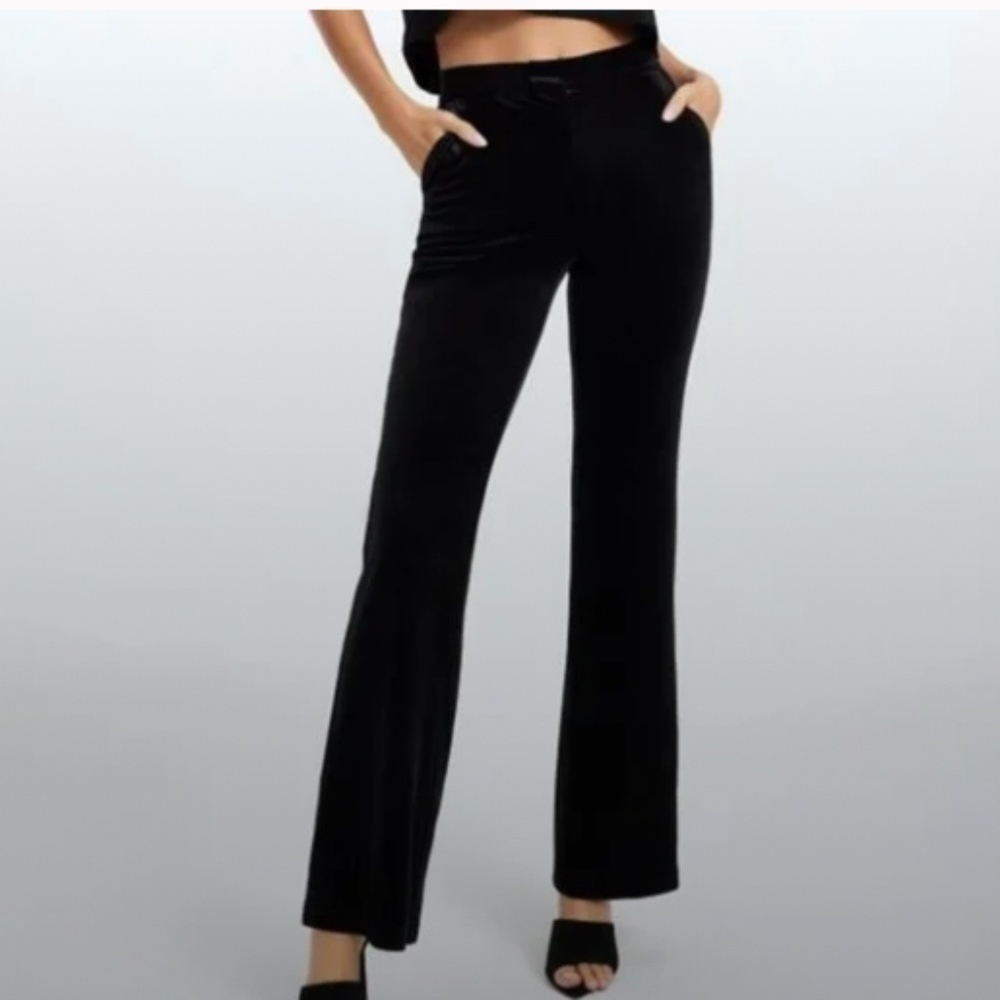 NWT Good American Velvet Flare Trousers Black size 2XL office workwear classic